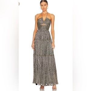 A.L.C Kai tiered v neck gold metallic dress